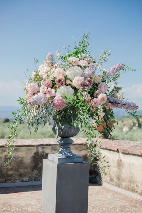 Luxurious Italian Urn Floral at Villa Medicea di Lilliano