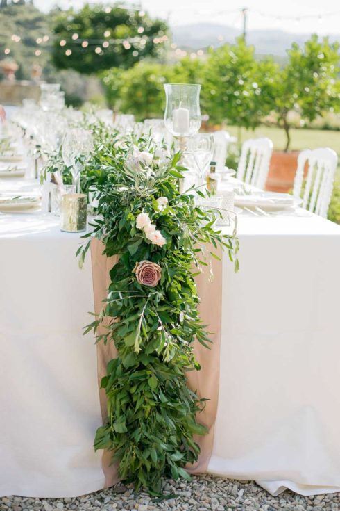 Olive, Eucalyptus and Roses Table Centerpiece for Italian Garden Wedding
