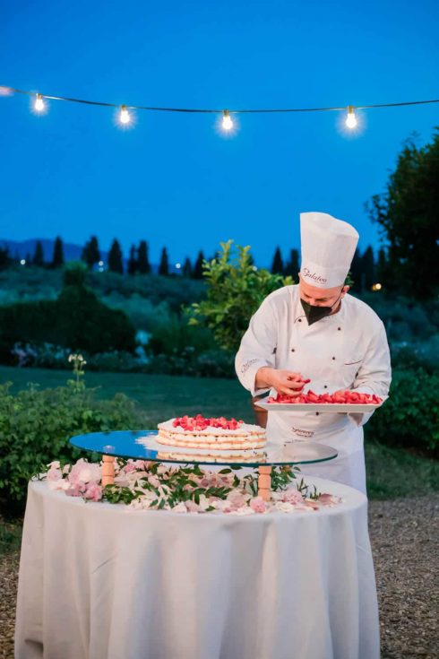 A chef preparing Mille Foglie, Traditional Italian Wedding Cake